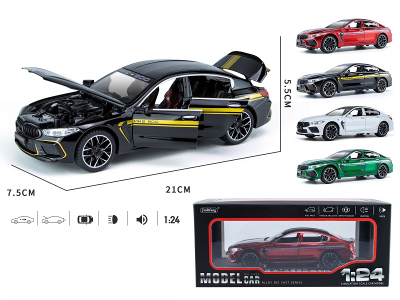 1:24 BMW M8 Latte Version Pull Back Alloy Six-Door Car Model With Sound And Lights