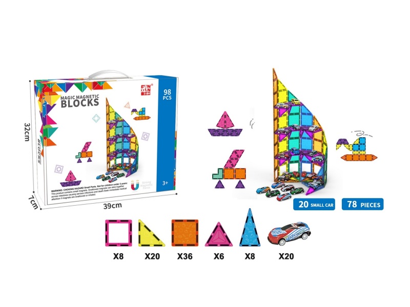 78PCS Rotating Parking Lot Magnetic Building Blocks +20 Small Cars