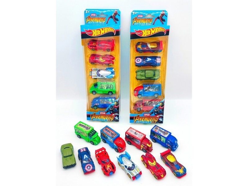 3 Sliding And 2 Retracting Avengers Alloy Cars (Hot Wheels Window Box)