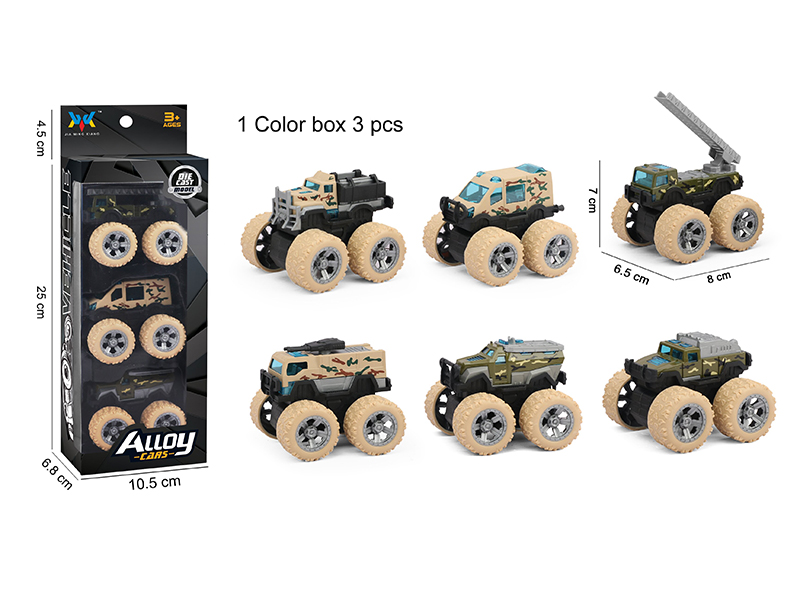 Pull Back Alloy Big Wheel Military Trucks 3pcs
