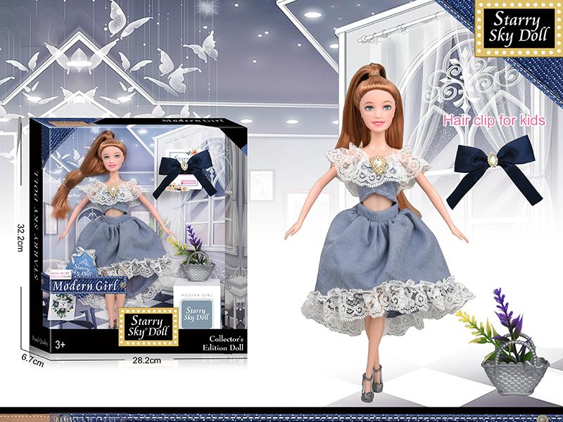 11.5 Inch 11-Joints Fashion Doll With Kids Hair Clip, Handbag, Bouquet