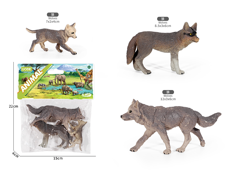 Solid Painted Wolf Model Family Set 3PCS
