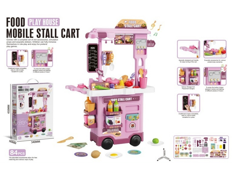 Two-In-One Kitchen Counter Trolley With Lighting, Music And Writing Board (84Pcs)