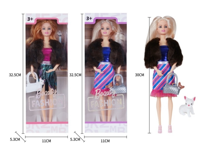11.5-Inch Solid 11-Joint Fashion Sweater Set, Hairdressing Doll, Princess Outfit (New Handbag, Pet Dog)