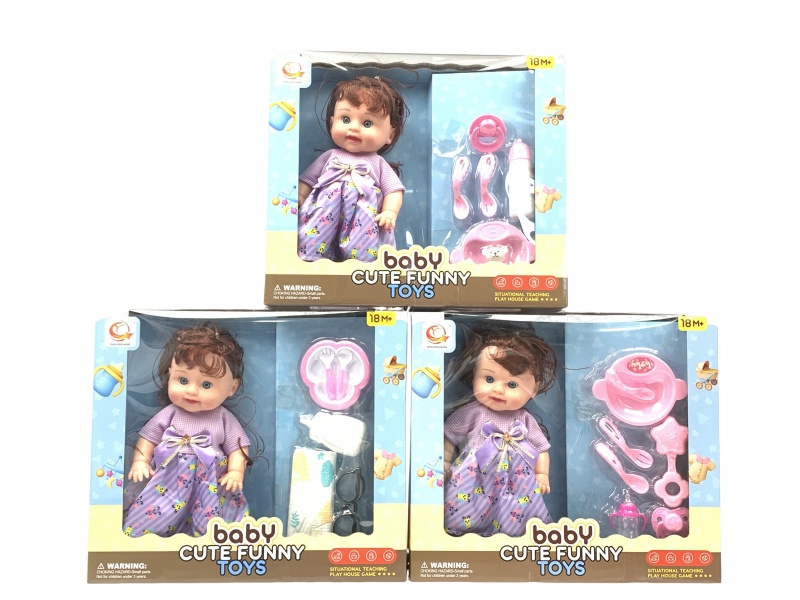 A Mixed Set Of Three 12-Inch Dolls With Tableware And Ic