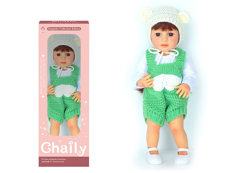 55CM Soft Glue High Simulation Baby Doll(Wig Sheath)With Diaper, Birth Card, Woollen Cap