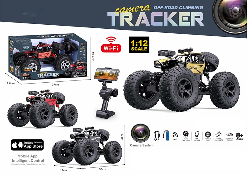 The Extra-Large Climbing Wheel Remote Control Alloy Climbing Camera Vehicle Is Available In Black, Red And Gold