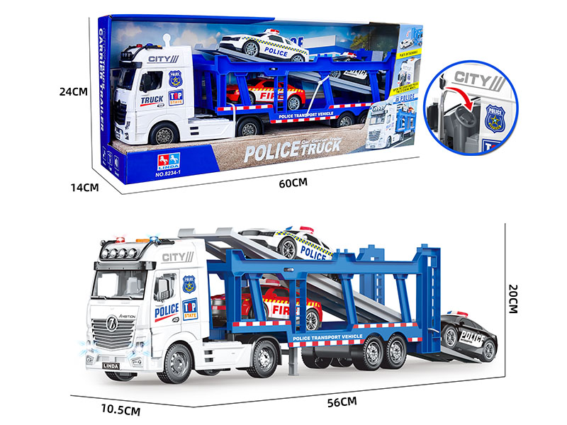 Friction Police Car Carrier Trailer