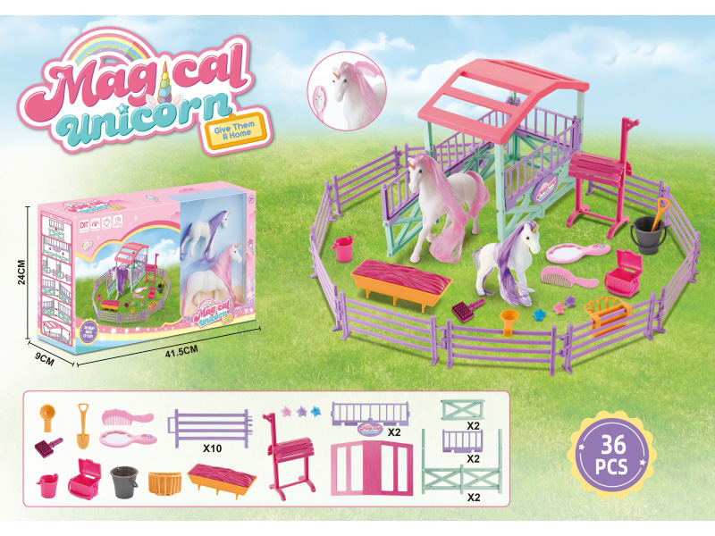 The Scene Of The Stables Of The Big And Small Unicorns With Flocking