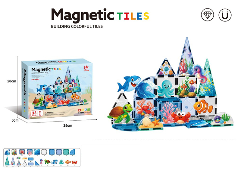 7.5cm Sea Animal Park Series Magnetic Tiles Building Blocks 33pcs