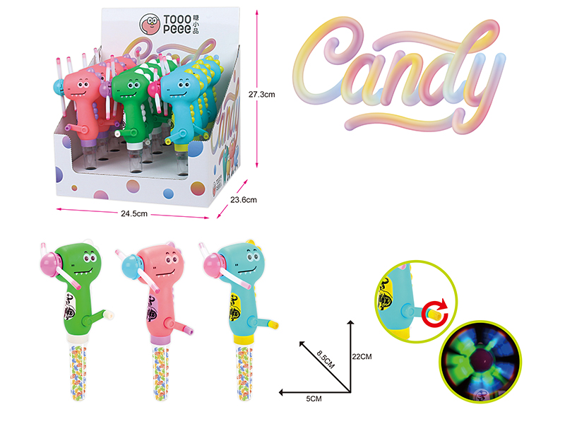 Hand-Cranked Dinosaur Light Stick Candy Toys 12pcs