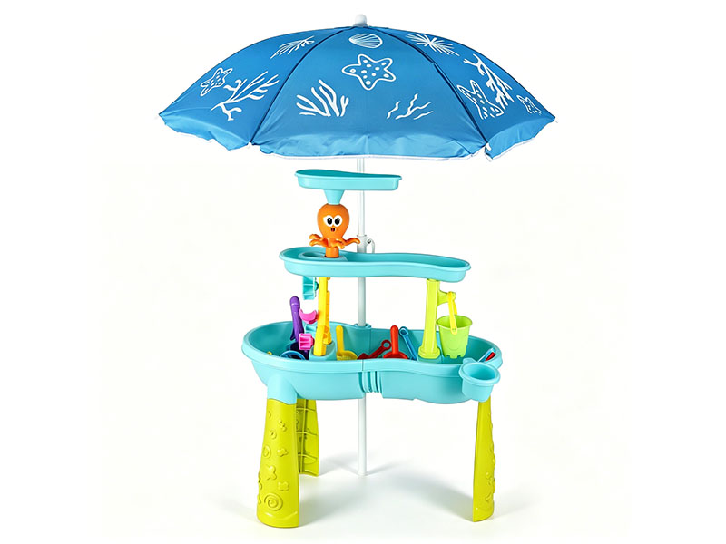 Three Level Waterfall Beach Table Set With Beach Umbrella