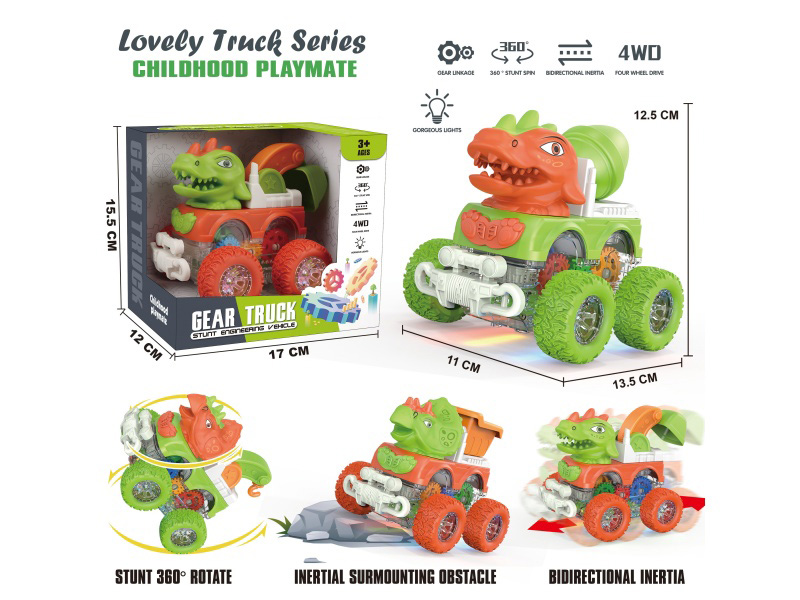 Illuminated Transparent Gear Four-Wheel Drive Climbing Stunt Rotating Dual-Inertia Dinosaur Engineering Team