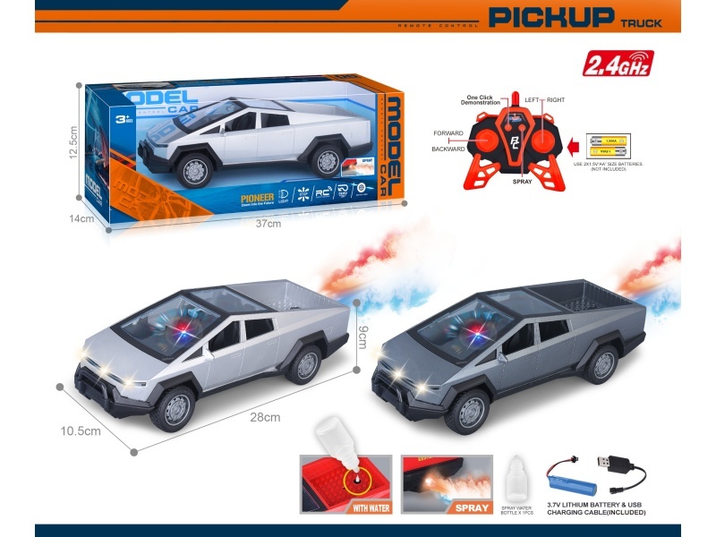 40Mhz 1:14 Six-Channel Tesla Cybertruck Remote Control With Spray Light, One-Click Demonstration, Transparent Window Seat Uv Spray Paint (Including Battery)