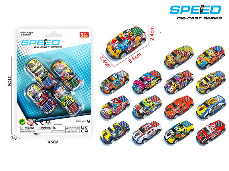 Pull Back Metal Graffiti Pickup Car 4pcs