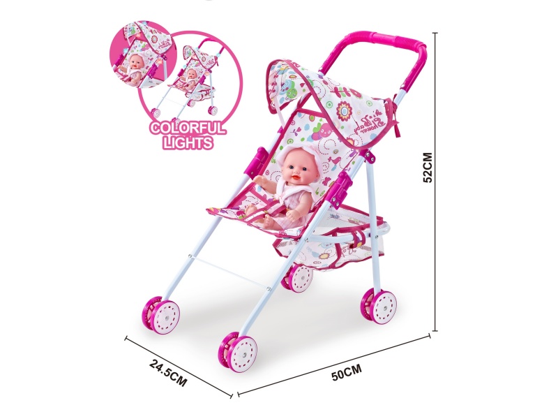 A Dazzling Illuminated Iron Trolley With A 10-Inch Empty Music Doll