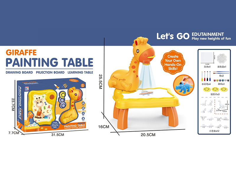 Giraffe Projection Painting Table + 12 Color Painting Dinosaurs