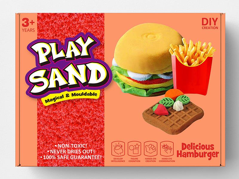 Delicious Hamburger Space Soil Play Set(750g Sand/3 Colors + Accessories)