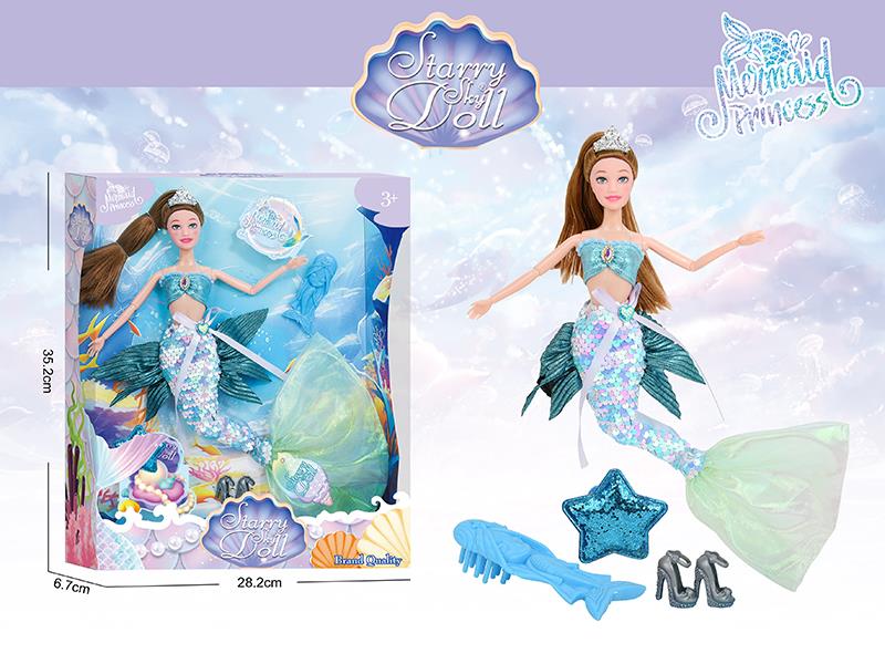 11.5 Inch 11-Joints Mermaid Princess Doll With Crown, Comb, Hair Clip