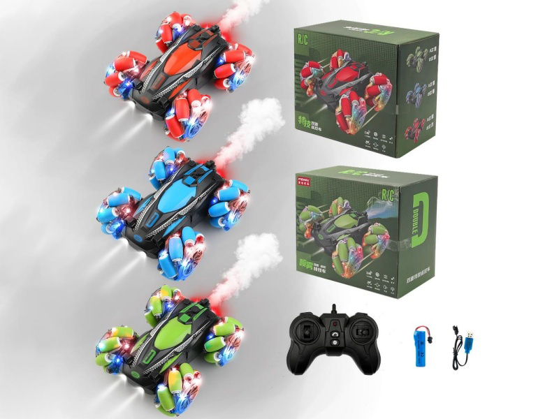 Remote Control Transparent Wheel Spray Stunt Double-Sided Car With Light