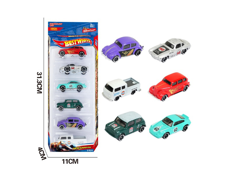 6-Piece 1:64 Classic Vintage Car, Pickup Truck Alloy Model 6-Pack