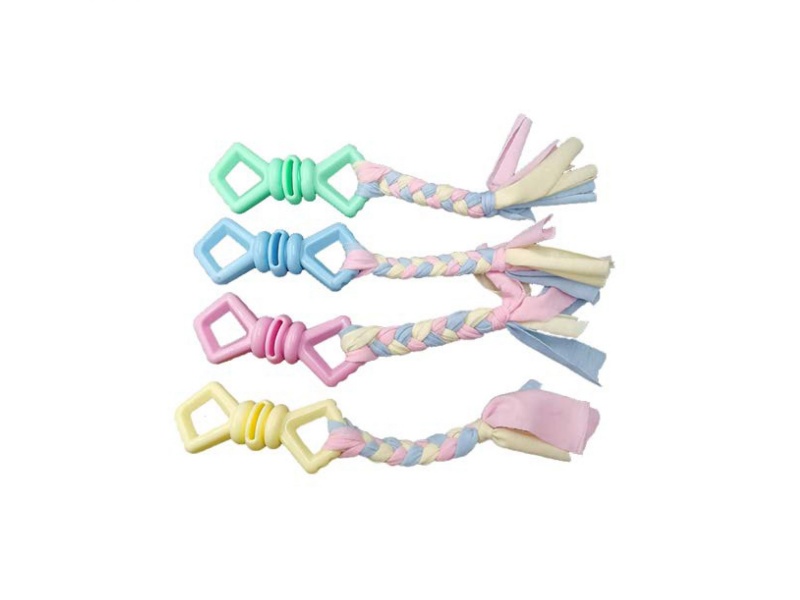 A Pet Toy With Square Bones Made Of Cloth Strips