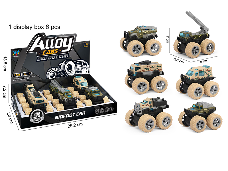 Pull Back Alloy Big Wheel Military Trucks 6pcs