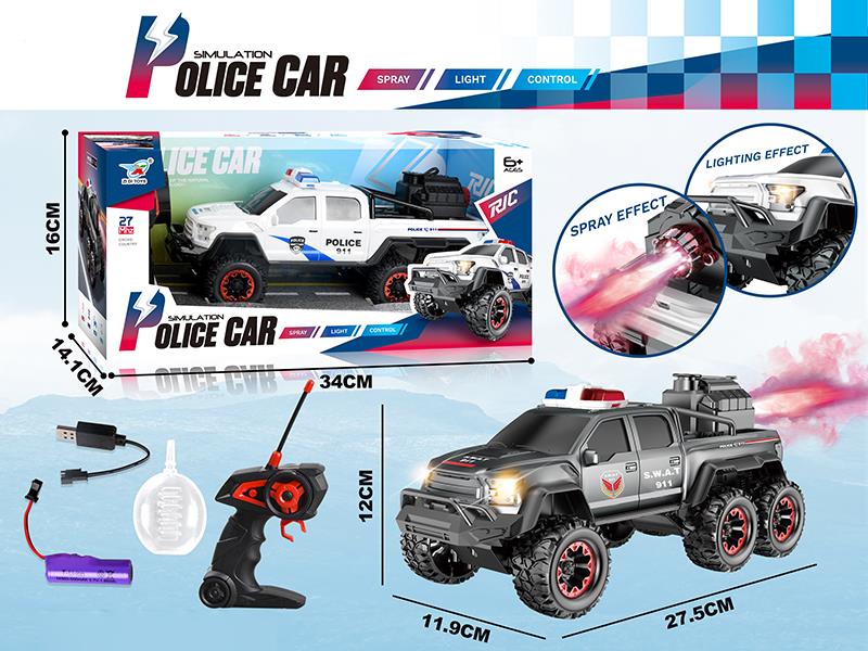 27Mhz 1:18 5CH Remote Control Six-Wheel Police Car With Lights, Spray