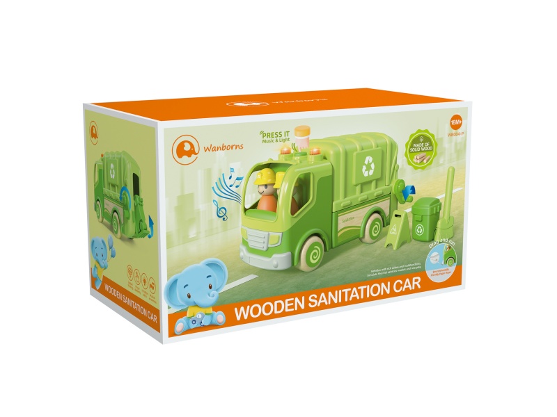 Wooden Sanitation Truck With Music And Lights