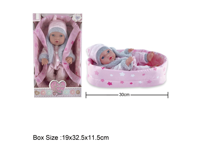 12-Inch Full Rubber Baby Doll With Cradle For Newborns