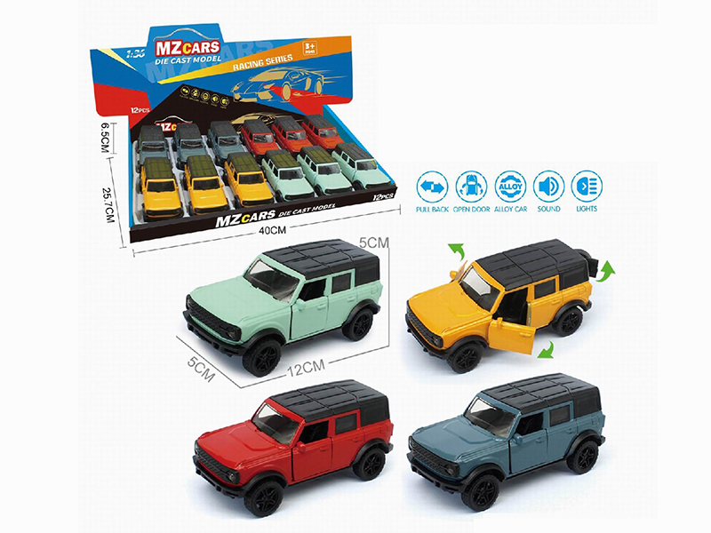 1:36 Pull Back Alloy Off-Road Vehicle(3 Doors Can Open)(With Sound And Lights) 12pcs