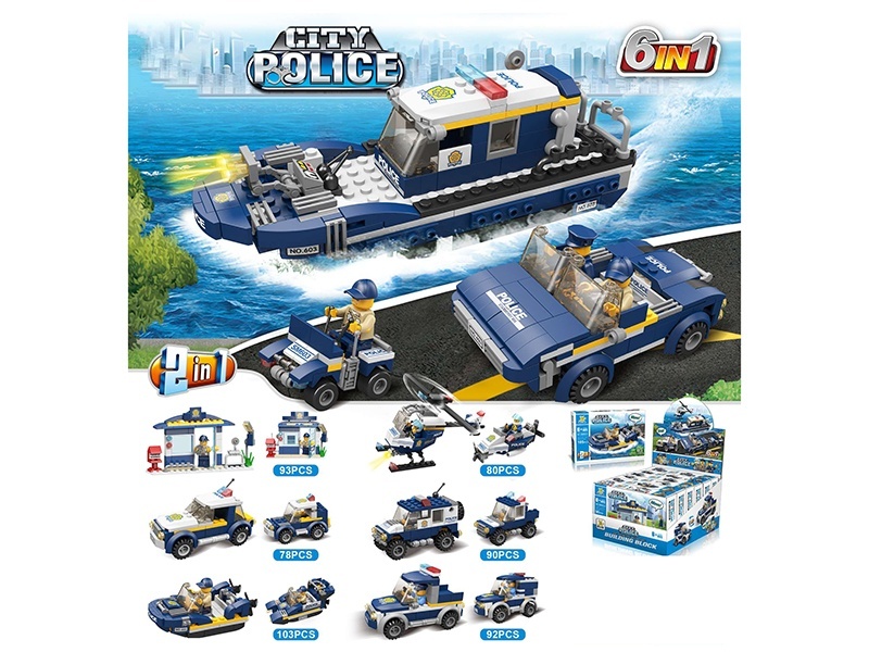 Six-In-One Police Series Building Blocks, Small Lego-Style Assembly Building Blocks