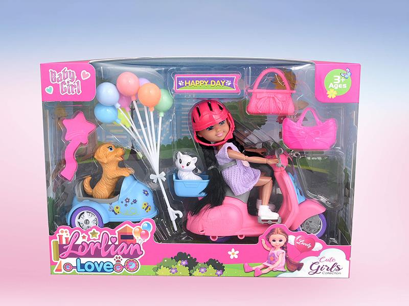 6" Doll + Motorcycle Set