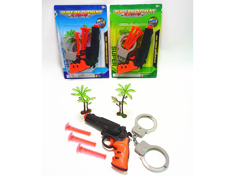 One Soft Revolver With Three Rounds, One Handcuff, Two Coconut Palms