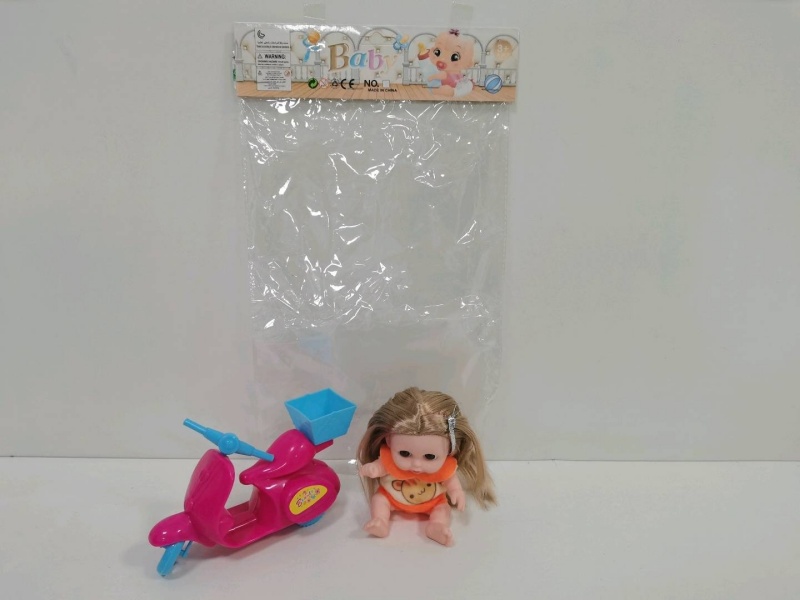 5-Inch Rubber-Lined Large-Eyed Girl Doll With A Motorcycle