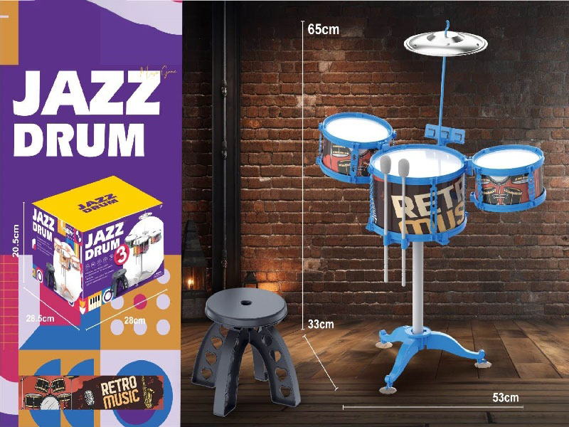 3 Drums, 1 Cymbal, Blue Circle, Jazz Drum Stand + Stool (2 Drum 1+4 Drum 2)