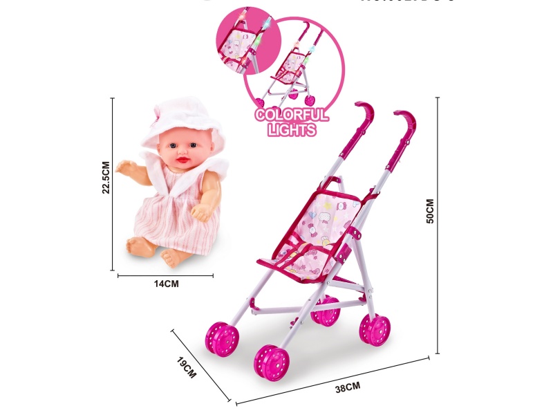 Colorful Light Plastic Trolley With 10-Inch Empty Music Doll