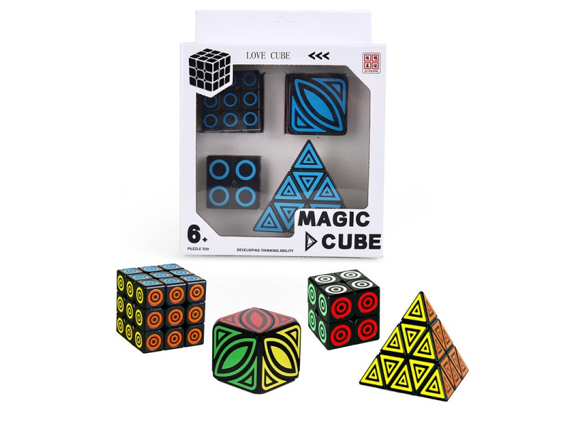 Second-Order Black Rubik'S Cube (Uv Printing) + Third-Order Black Rubik'S Cube (Uv Printing) + Black Maple Leaf (Uv Printing) + Third-Order Black Pyramid (Uv Printing)
