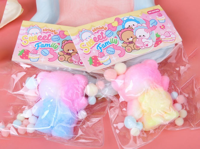 Jelly Kneading Fun Mixed With Colorful Hello Bear Flocking Powder + Hairballs + Clips