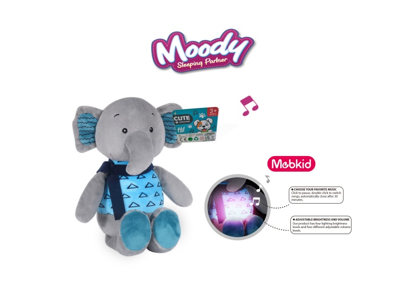 Smart Baby Plush Soothing Night Light (Elephant) Plush Animal 3.7V/300Mah Lithium Battery (Charged), Tepy-C Interface, 5V-1A