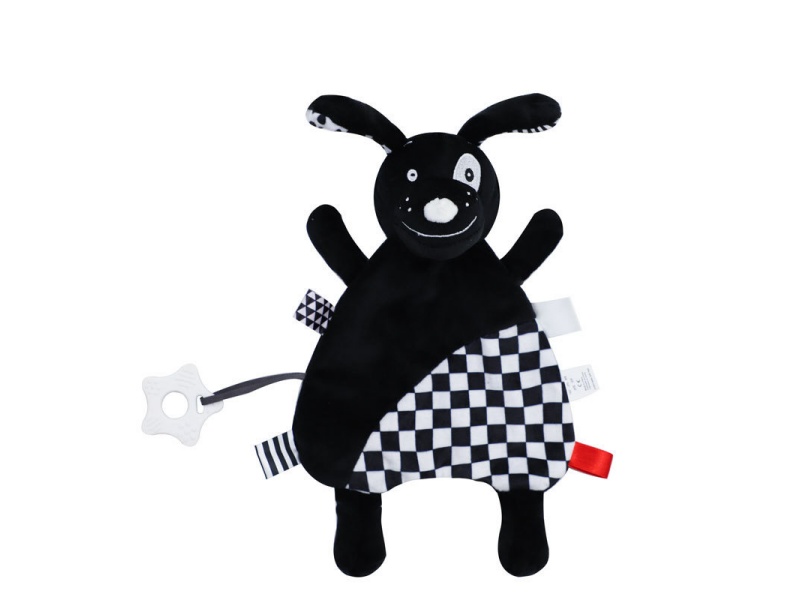 Black Puppy Rattle Teething Gel Baby Pocket Soothing Towel