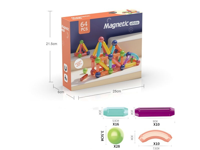 64Pcs Strong Magnetic (Ball Diameter 3.5Cm, Rod Magnetic Force 3500Gs)