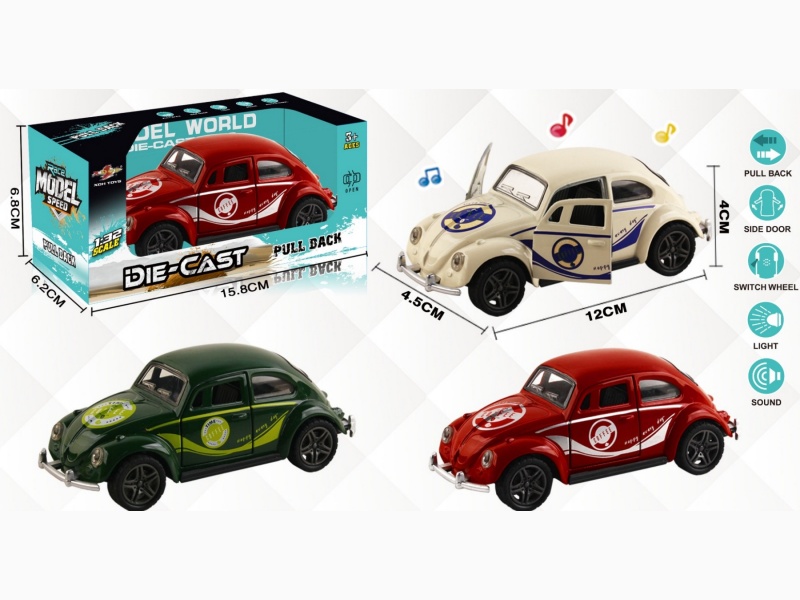 1:32 Simulated Volkswagen Beetle Racing Car, Reilly Alloy Car, Door Opening With Lights And Music