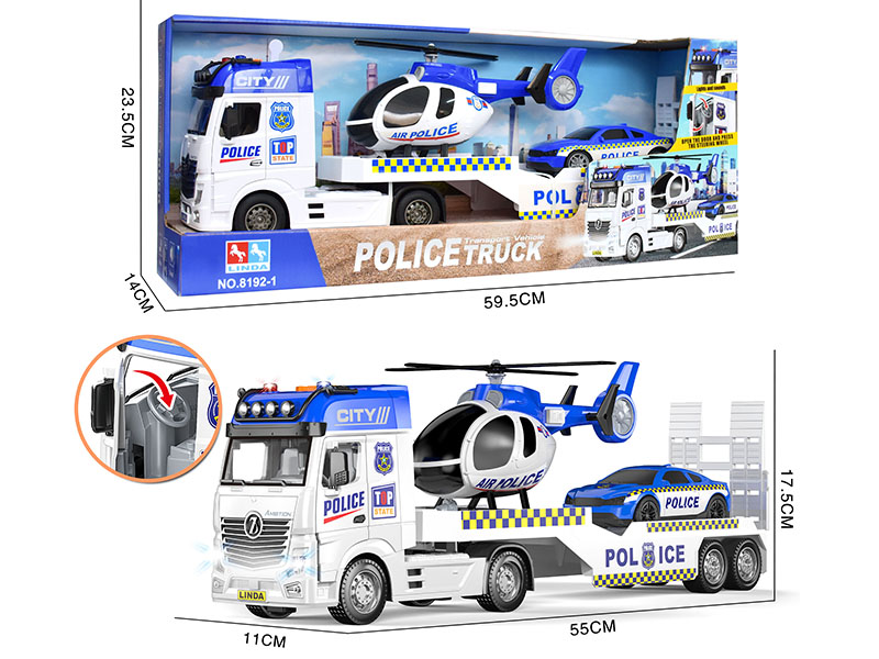 Friction Flat Transport Vehicle + Helicopter, Car(Police)