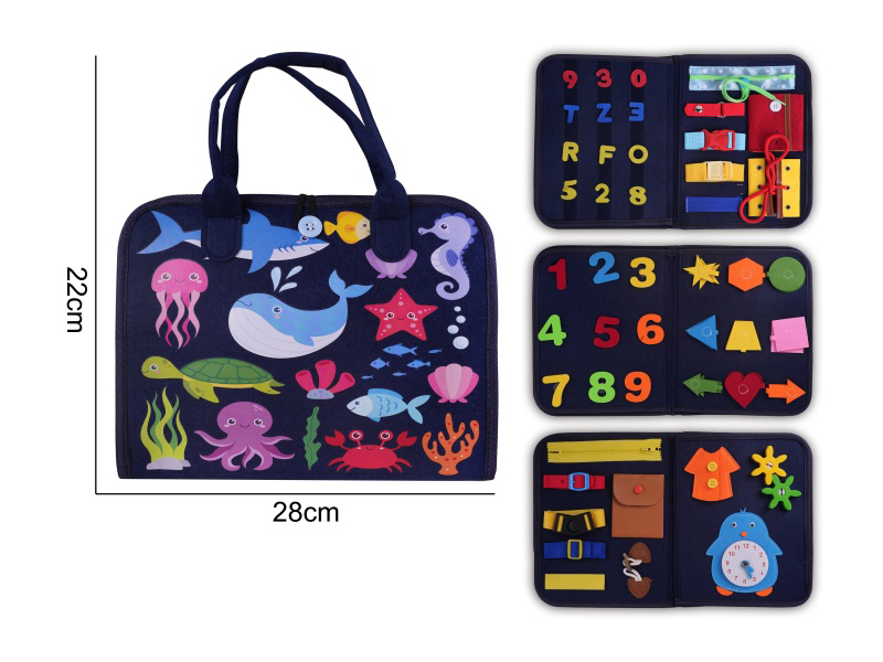 Montessori Early Childhood Education And Intelligence - Blue Felt 4-Page Dinosaur + Ocean Busy Edition