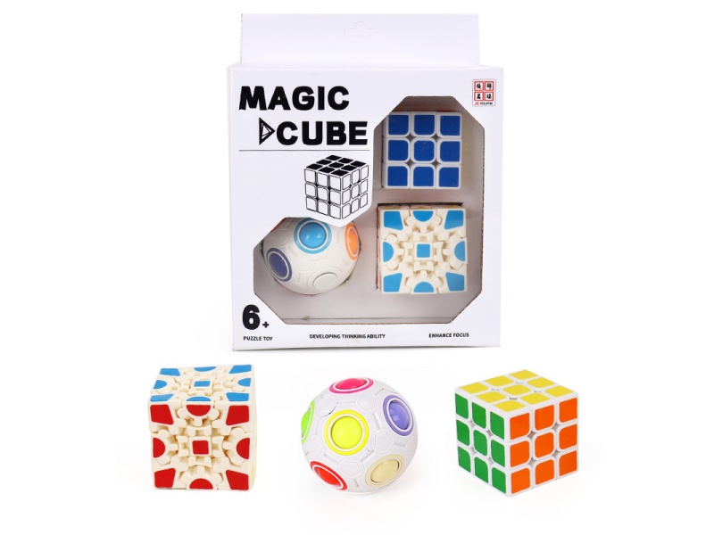 3X3 White-Background Rubik'S Cube + Gear Rubik'S Cube + White Rainbow Ball (With Bearings)