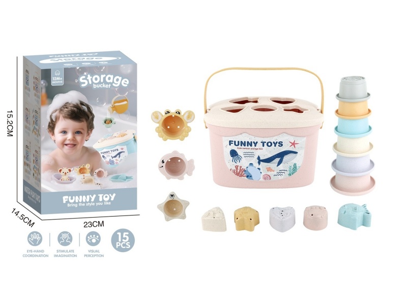 Wheat Pole Bathroom Building Block Storage Bucket Set