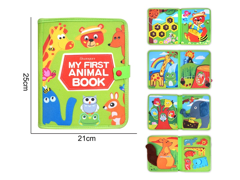 Montessori Children'S Early Education Puzzle Learning Book - Felt Animal Green Touch Book (5 Pages)
