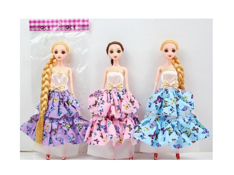 12-Inch 30 Cm, 9-Joint Solid Body, Empty Legs, 3D Eyes, Long Braided Dress Doll, Multiple Mixed Outfits