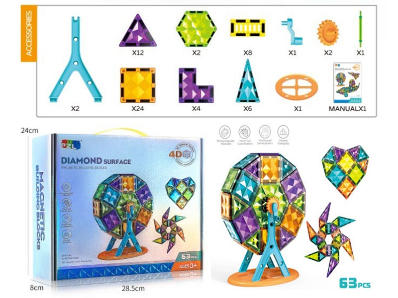 Magic Color Diamond Face Magnetic Building Blocks (63 Pieces)